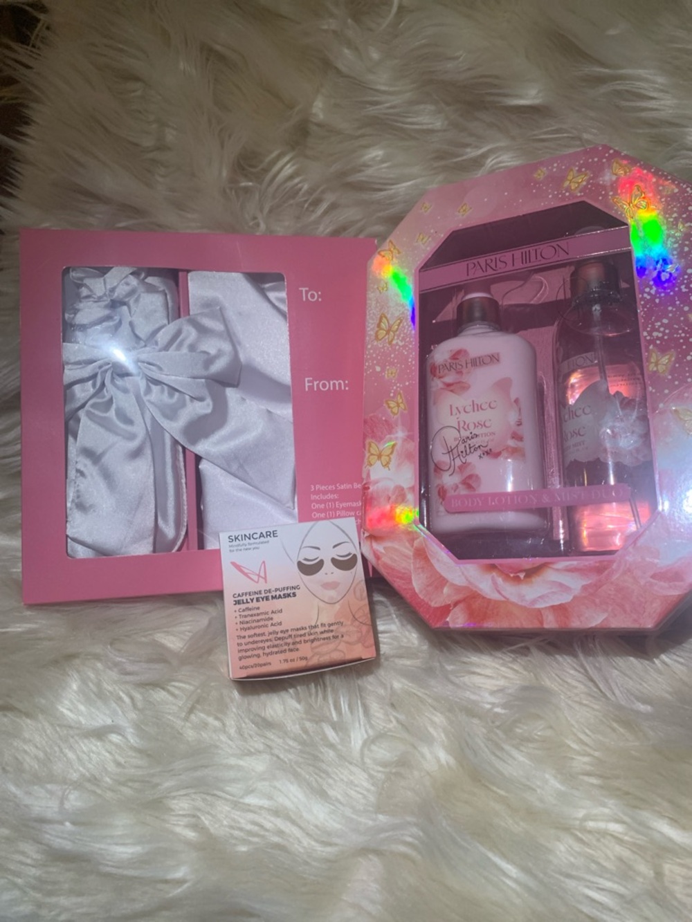 Paris Hilton Pink Lechee Rose Lotion & Mist Gift Set with Satin Eye Masks